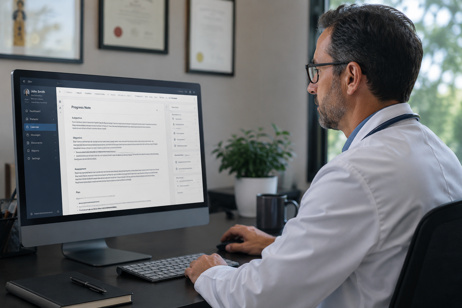 Doctor reviewing clinical documentation on computer